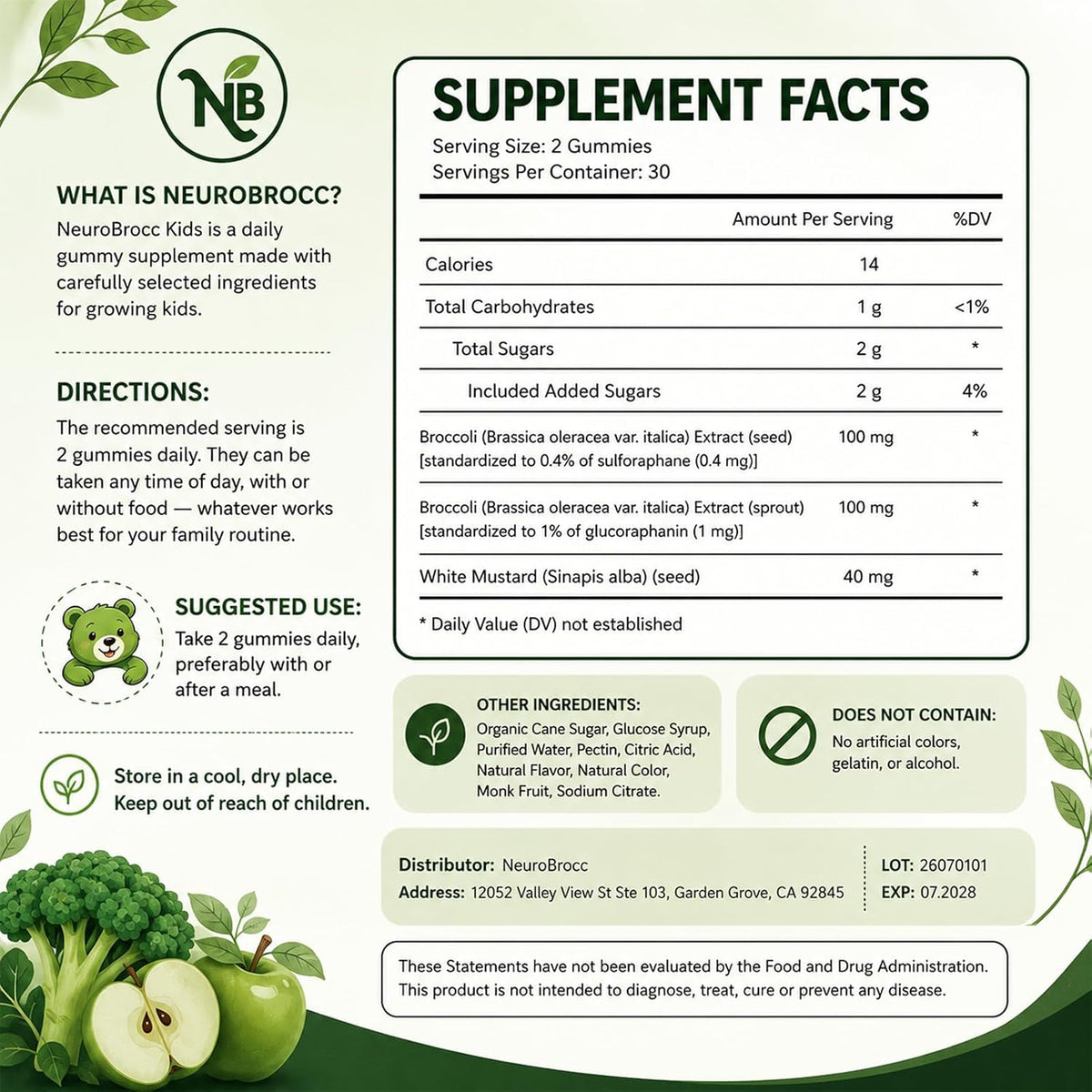 NEUROBROCC Gummies for Kids Supplement Vitamin - 60 Gummies